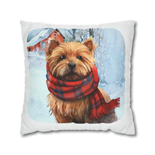 Load image into Gallery viewer, Christmas Pillow Cover, West Highland Terrier, Square Pillow Cover, Terrier in a Tartan Scarf, Holiday Pillow Cover, Holiday Decor Pillow Cover
