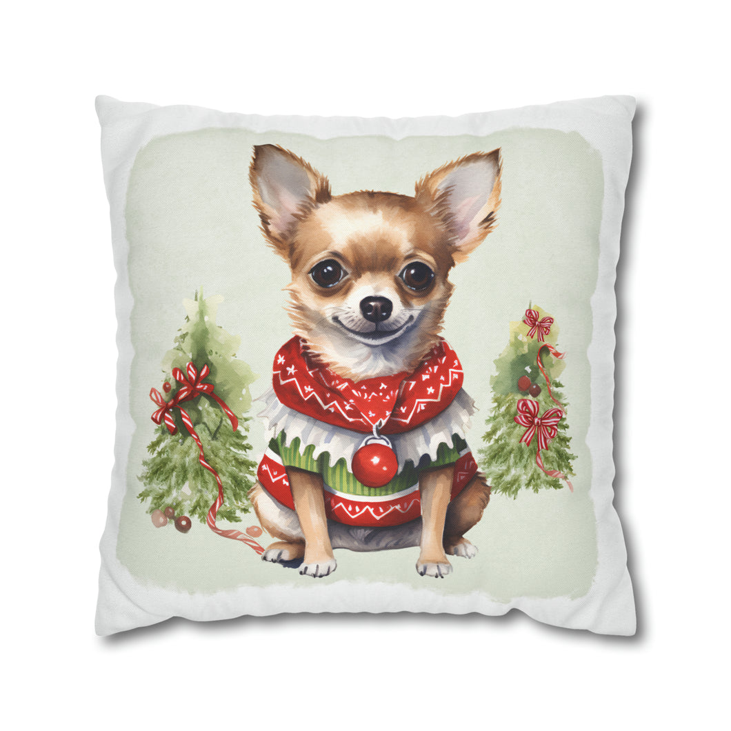 Christmas Pillow Cover, Chihuahua Pillow Cover, Christmas Scarf, Holiday Pillow Cover, Holiday Decor Pillow Cover