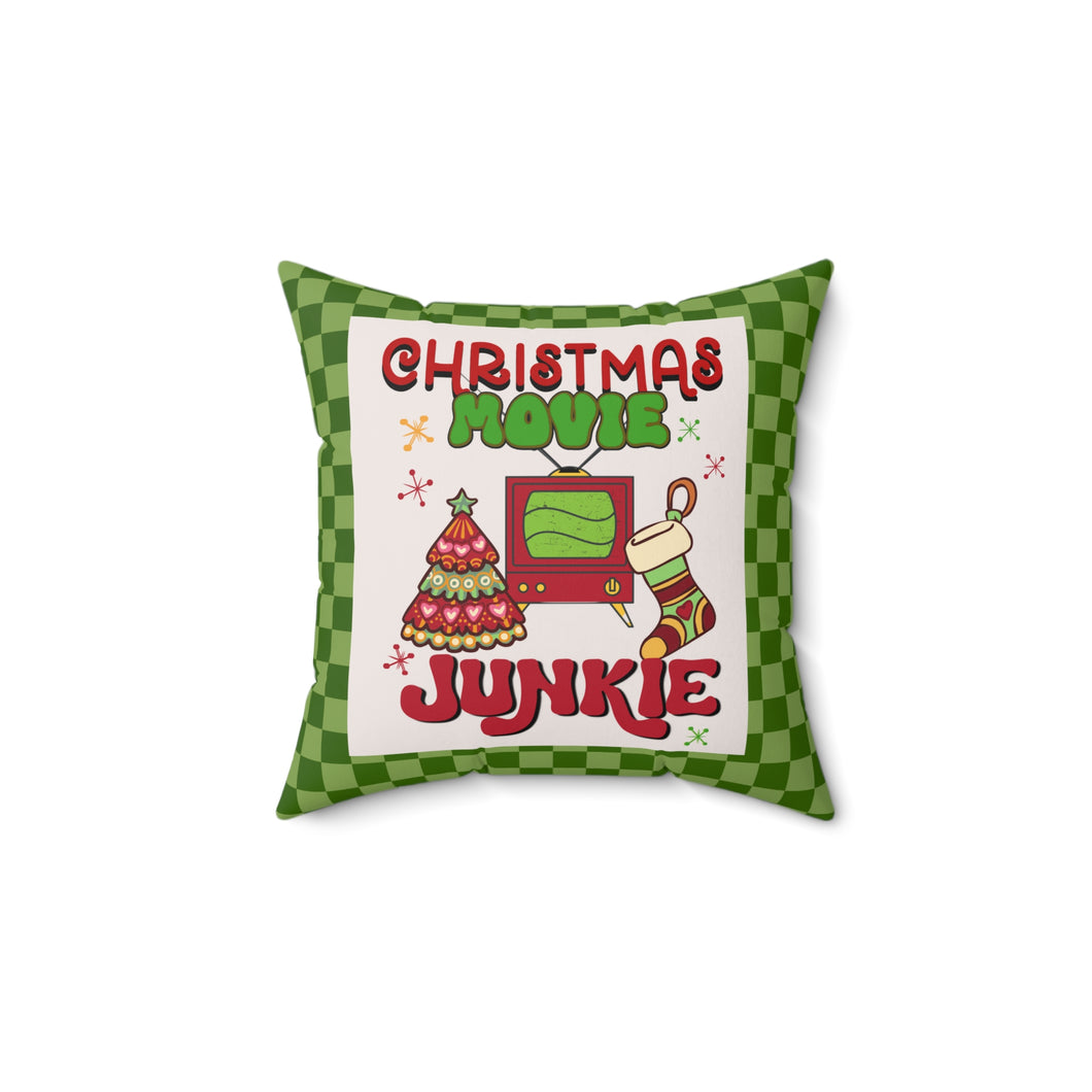 Christmas Movie Junkie Spun Polyester Square Pillow Fun Christmas Decor Throw Pillow FREE SHIPPING