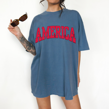 Load image into Gallery viewer, America Comfort Colors® T-Shirt, T-Shirt Dress, Retro Distressed Varsity Letters Design Tee, Oversized print
