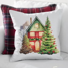 Load image into Gallery viewer, Christmas Houses Pillow Covers, Rustic Country Square covers, Country Farmhouse Decor
