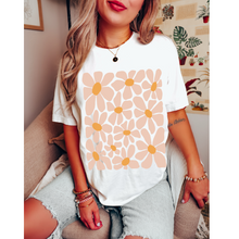 Load image into Gallery viewer, Retro Daisies, Hippie, Abstract Hand-Drawn Bella Canvas® T-Shirt, T-Shirt Dress, Psychedelic, Groovy Flower Shapes Tee
