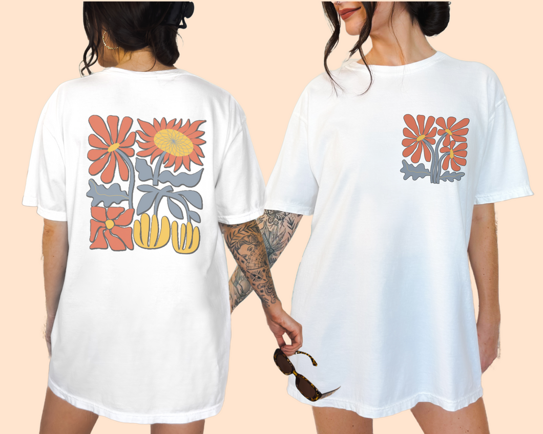 Abstract Wildflowers Comfort Colors® Shirt, Women's Summer T-Shirt, Garment Dyed, Boho, Retro Design Tee