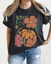 Load image into Gallery viewer, Abstract Boho Flowers Comfort Colors T-Shirt, Women&#39;s Boho Distressed-Look Design, Folk Art Design T-Shirt
