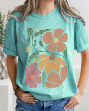 Load image into Gallery viewer, Abstract Boho Flowers Comfort Colors T-Shirt, Women&#39;s Boho Distressed-Look Design, Folk Art Design T-Shirt
