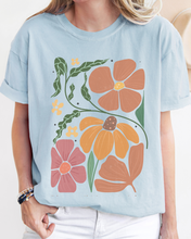 Load image into Gallery viewer, Abstract Boho Flowers Comfort Colors T-Shirt, Women&#39;s Boho Distressed-Look Design, Folk Art Design T-Shirt
