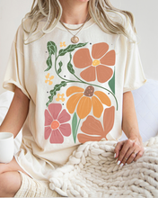 Load image into Gallery viewer, Abstract Boho Flowers Comfort Colors T-Shirt, Women&#39;s Boho Distressed-Look Design, Folk Art Design T-Shirt
