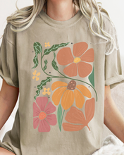 Load image into Gallery viewer, Abstract Boho Flowers Comfort Colors T-Shirt, Women&#39;s Boho Distressed-Look Design, Folk Art Design T-Shirt
