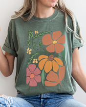 Load image into Gallery viewer, Abstract Boho Flowers Comfort Colors T-Shirt, Women&#39;s Boho Distressed-Look Design, Folk Art Design T-Shirt
