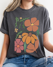 Load image into Gallery viewer, Abstract Boho Flowers Comfort Colors T-Shirt, Women&#39;s Boho Distressed-Look Design, Folk Art Design T-Shirt
