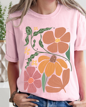 Load image into Gallery viewer, Abstract Boho Flowers Comfort Colors T-Shirt, Women&#39;s Boho Distressed-Look Design, Folk Art Design T-Shirt
