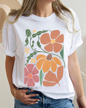 Load image into Gallery viewer, Abstract Boho Flowers Comfort Colors T-Shirt, Women&#39;s Boho Distressed-Look Design, Folk Art Design T-Shirt
