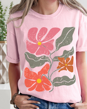 Load image into Gallery viewer, Abstract Boho Flowers Comfort Colors T-Shirt, Women&#39;s Boho Distressed-Look Design, Folk Art Design T-Shirtf
