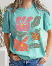 Load image into Gallery viewer, Abstract Boho Flowers Comfort Colors T-Shirt, Women&#39;s Boho Distressed-Look Design, Folk Art Design T-Shirtf
