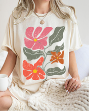 Load image into Gallery viewer, Abstract Boho Flowers Comfort Colors T-Shirt, Women&#39;s Boho Distressed-Look Design, Folk Art Design T-Shirtf
