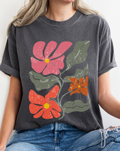 Load image into Gallery viewer, Abstract Boho Flowers Comfort Colors T-Shirt, Women&#39;s Boho Distressed-Look Design, Folk Art Design T-Shirtf
