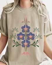 Load image into Gallery viewer, Abstract Violets Boho Comfort Colors T-Shirt, Women&#39;s Boho Distressed-Look Design, Folk Art Design T-Shirt
