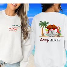 Load image into Gallery viewer, Ahoy, Gnomies Crewneck Sweatshirt or T-Shirt Women&#39;s Summer Beach or Cruise Front and Back Design
