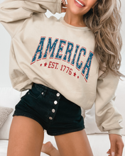 Load image into Gallery viewer, America Est 1776 Women&#39;s Sweatshirt, Oversize 4th of July Oversize Varsity Letters Pullover, Ash, Sand, Grey or White
