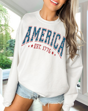 Load image into Gallery viewer, America Est 1776 Women&#39;s Sweatshirt, Oversize 4th of July Oversize Varsity Letters Pullover, Ash, Sand, Grey or White
