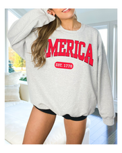 Load image into Gallery viewer, America Est 1776 Women&#39;s Sweatshirt, Oversize 4th of July Oversize Varsity Letters Pullover, Ash, Sand, Grey or White
