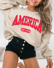 Load image into Gallery viewer, America Est 1776 Women&#39;s Sweatshirt, Oversize 4th of July Oversize Varsity Letters Pullover, Ash, Sand, Grey or White
