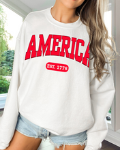 Load image into Gallery viewer, America Est 1776 Women&#39;s Sweatshirt, Oversize 4th of July Oversize Varsity Letters Pullover, Ash, Sand, Grey or White
