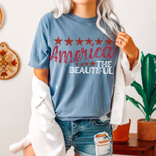 Load image into Gallery viewer, America the Beautiful July 4th Comfort Colors® T-Shirt, T-Shirt Dress, Distressed Fourth of July Design, Oversized Print Summer T-Shirt
