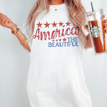 Load image into Gallery viewer, America the Beautiful July 4th Comfort Colors® T-Shirt, T-Shirt Dress, Distressed Fourth of July Design, Oversized Print Summer T-Shirt
