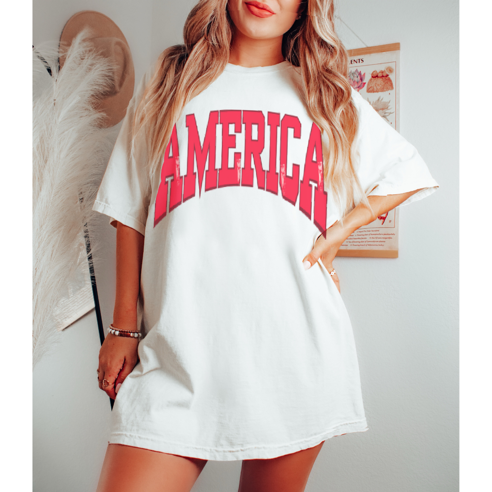 America T-Shirt, Retro 4th of July T-Shirt, Vintage-Inspired Oversize Design