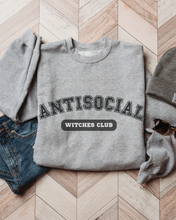 Load image into Gallery viewer, Halloween Antisocial Witches Club Crewneck Sweatshirt, Women&#39;s Cozy Halloween or Fall Pullover
