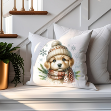 Load image into Gallery viewer, Christmas Pillow Cover, Christmas Puppies Pillow Cover, Cute Holiday Pillow Cover, Christmas Porch Decor
