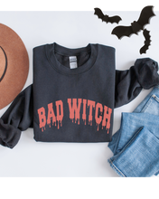 Load image into Gallery viewer, Bad Witch Crewneck Sweatshirt Women&#39;s Funny Women&#39;s Autumn or Fall Varsity Letters Gildan Pullover
