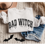 Load image into Gallery viewer, Bad Witch Crewneck Sweatshirt Women&#39;s Funny Women&#39;s Autumn or Fall Varsity Letters Gildan Pullover
