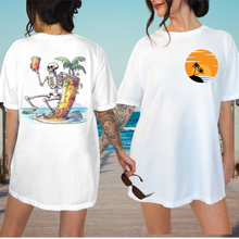 Load image into Gallery viewer, Summer Beach Comfort Colors® T-Shirt, Retro Summer T-Shirt Dress, 1970&#39;s Drinking Skeleton, Front, Back Design
