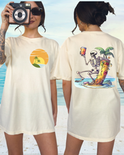 Load image into Gallery viewer, Summer Beach Comfort Colors® T-Shirt, Retro Summer T-Shirt Dress, 1970&#39;s Drinking Skeleton, Front, Back Design
