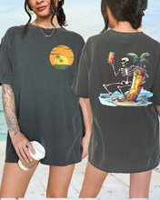 Load image into Gallery viewer, Summer Beach Comfort Colors® T-Shirt, Retro Summer T-Shirt Dress, 1970&#39;s Drinking Skeleton, Front, Back Design
