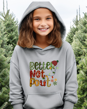 Load image into Gallery viewer, Kids or Youth Christmas Hooded Sweatshirt, Better Not Pout Hoodie, Cozy, Warm Sweatshirt, or Hoodie
