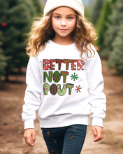 Load image into Gallery viewer, Better Not Pout Youth Crewneck Sweatshirt, Cute Kids Christmas Crewneck Pullover
