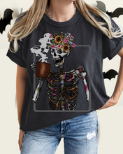 Load image into Gallery viewer, Halloween Comfort Colors® T-Shirt Women&#39;s Skeleton Coffee Funny Fall Colors T-Shirt,
