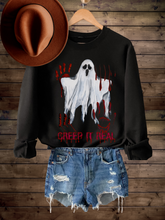 Load image into Gallery viewer, Women&#39;s Funny Halloween Creep It Real Crewneck Sweatshirt Funny Slasher Movie Pullover
