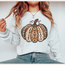 Load image into Gallery viewer, Women&#39;s Pumpkin Crewneck Sweatshirt Women&#39;s Hand Calico Pumpkin Design Gildan Pullover
