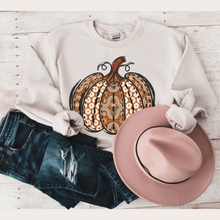 Load image into Gallery viewer, Women&#39;s Pumpkin Crewneck Sweatshirt Women&#39;s Hand Calico Pumpkin Design Gildan Pullover
