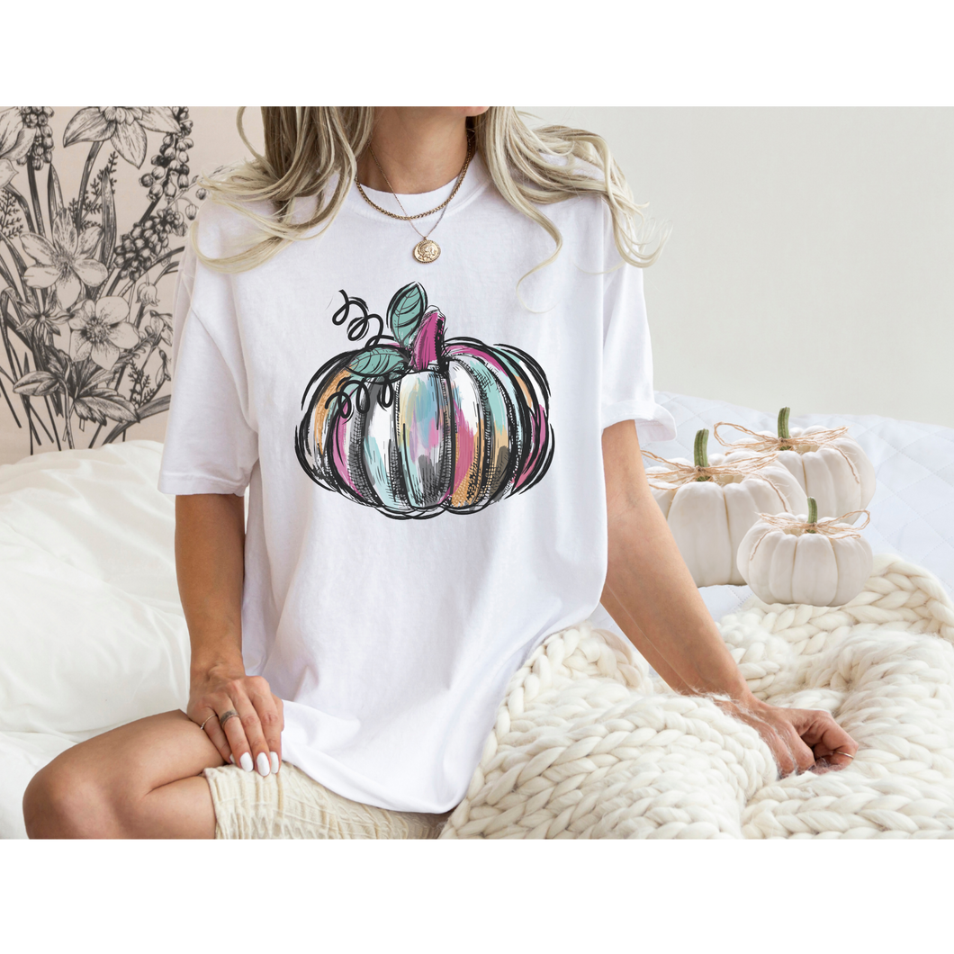 Watercolor Pumpkin Fall Comfort Colors® Hand Drawn Pastel Pumpkin T-Shirt, Women's Shirt