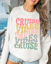 Load image into Gallery viewer, Cruise Vibes Crewneck Sweatshirt, Retro Inspired Design, Vacation Trip Shirt, For Breezy Nights at Sea!
