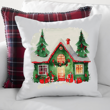 Load image into Gallery viewer, Christmas Houses Pillow Covers, Rustic Country Square covers, Country Farmhouse Decor
