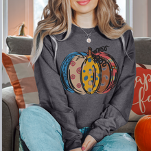 Load image into Gallery viewer, Women&#39;s Pumpkin Crewneck Sweatshirt Women&#39;s Hand Calico Pumpkin Design Gildan Pullover
