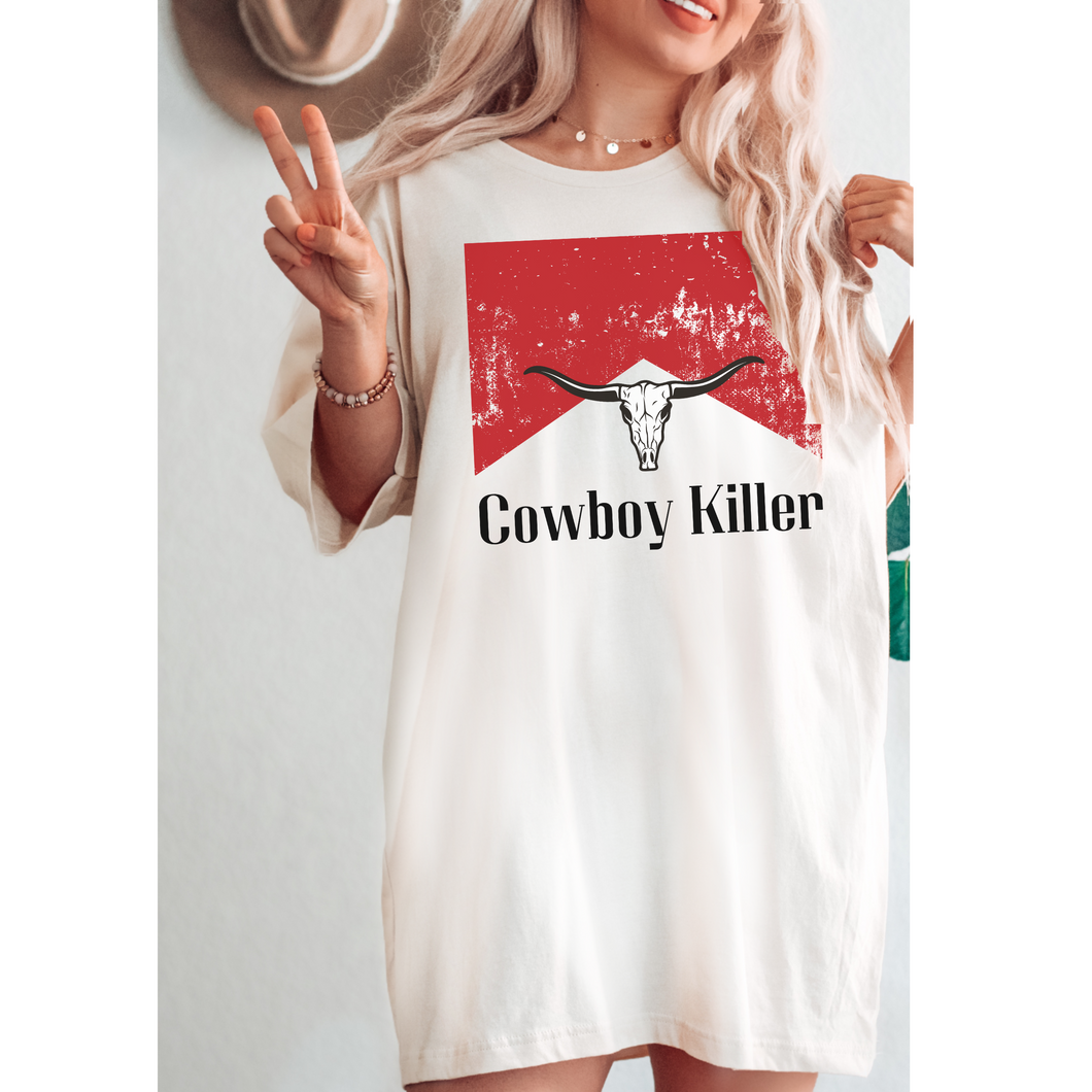 Cowboy Killer T-Shirt, Retro, Distressed Western Cowboy Bull Rodeo Design, Trendy Western® T-Shirt