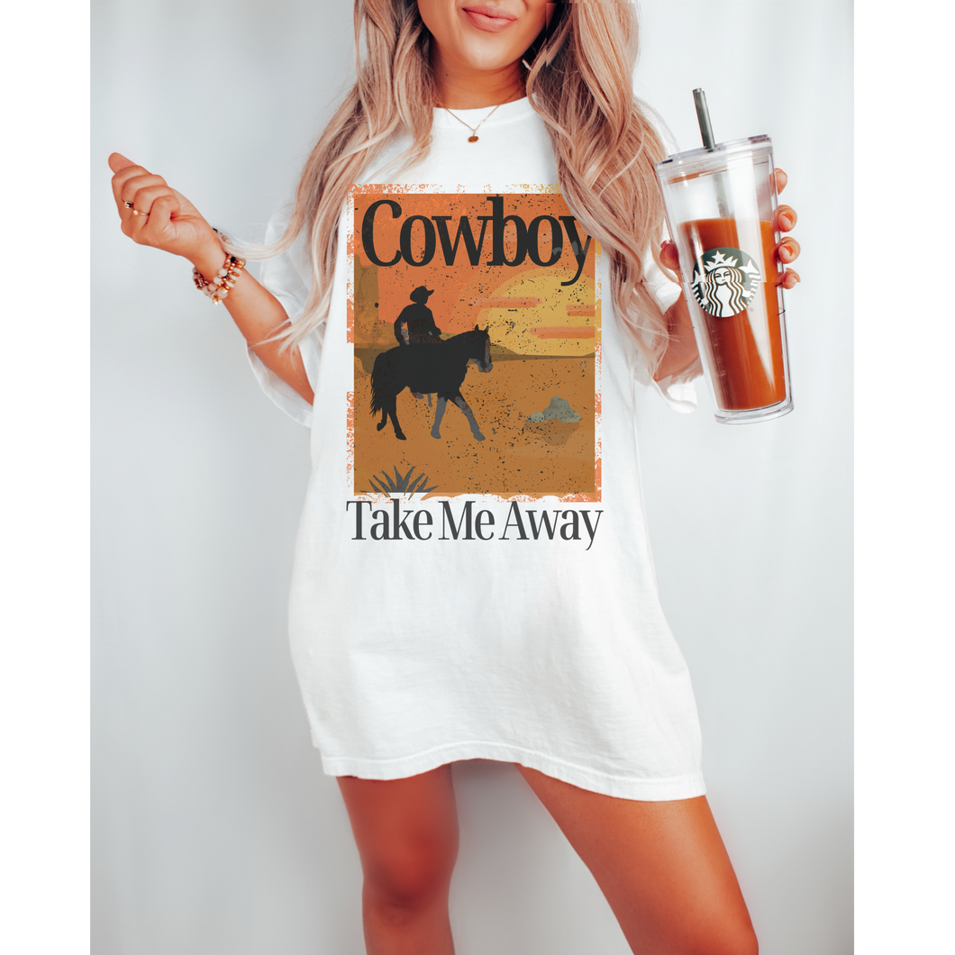 Cowboy Take Me Away T-Shirt, Retro, Distressed Western Cowboy Bull Rodeo Design, Comfort Colors® T-Shirt, T-Shirt Dress