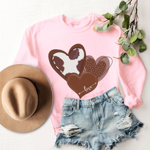 Load image into Gallery viewer, Women&#39;s Valentine&#39;s Rustic Western Cowhide Hearts Crewneck Sweatshirt Unisex Cozy Gildan Valentine&#39;s Day Pullover or T-Shirt
